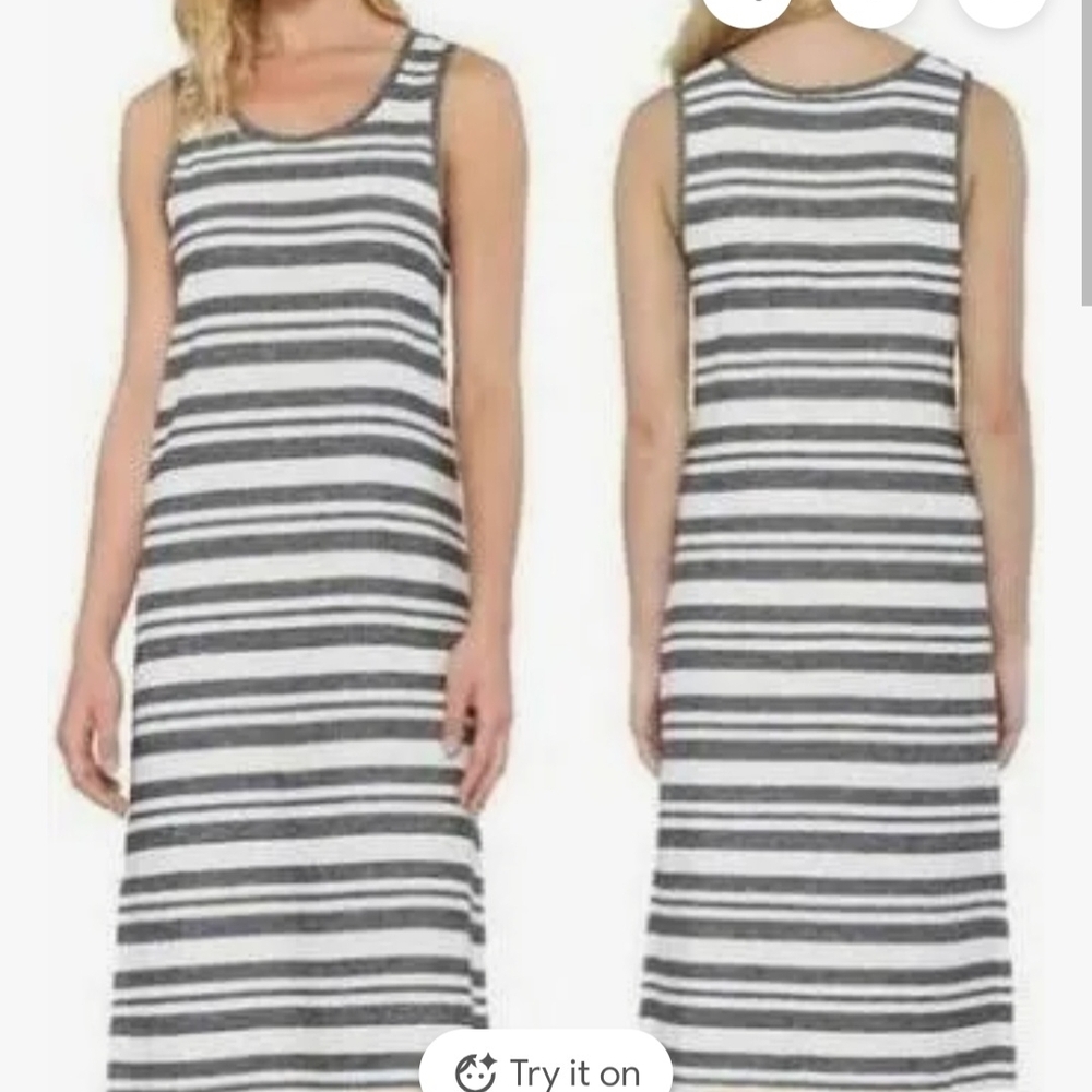 Black and White Striped Maxi Dress Beach Coastal Vacation Sz. M